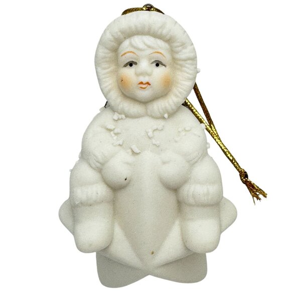 Set Of 3 Snow Baby Angel Ornaments Violinist Star Sled White Gold Christmas - Picture 4 of 11